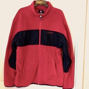 CHAPS Full Zip Red/Navy Plush Fleece Jacket. Size Medium